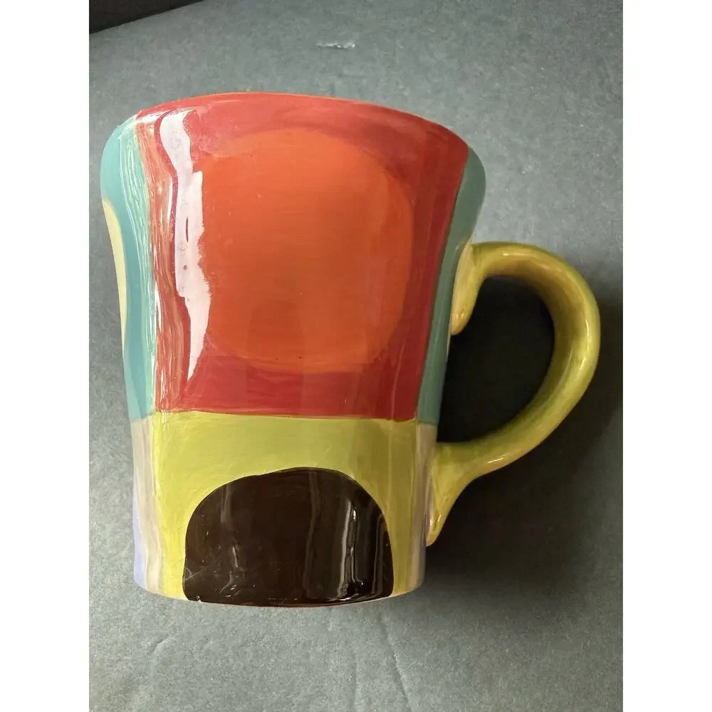 Pier 1 Urban Dots Multi-Color Large Earthenware Mug 16oz Retired Modernist Deco